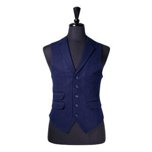 Mens Navy Blue Vest 40R Wool Corduroy Waistcoat Preppy Casual Formal Wedding